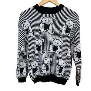 VTG Adele Teddy Bear Black White Pullover Knitwear Sweater Women’s Sz Medium‎